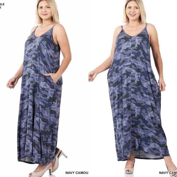 Navy Camouflage Maxi Dress with plus sizes avail - Picture 2 of 2